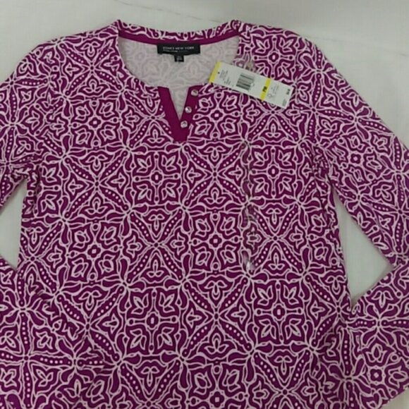 NWT Jones New York Floral Fuschia And White Print Top PM - Picture 2 of 3